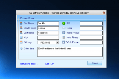 Screenshot of the application SS Birthday Reminder - #2