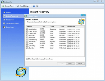 Screenshot of the application Rollback RX - #2