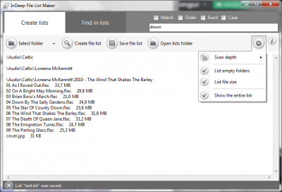 Screenshot of the application InDeep File List Maker - #3
