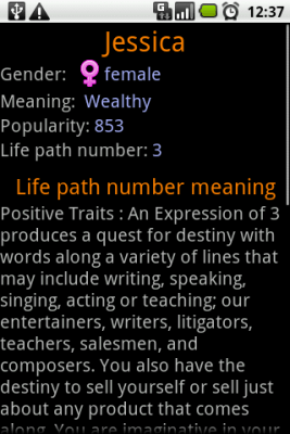 Screenshot of the application Names Dictionary, baby names - #2