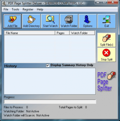Screenshot of the application PDF Page Splitter - #1