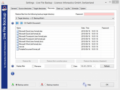 Screenshot of the application Live File Backup - #3