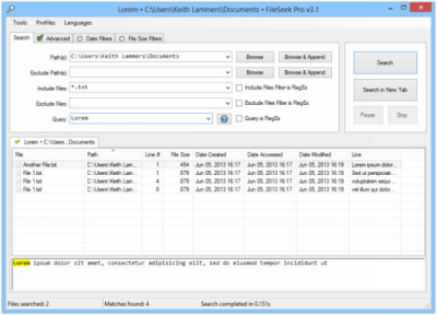 Screenshot of the application FileSeek - #2