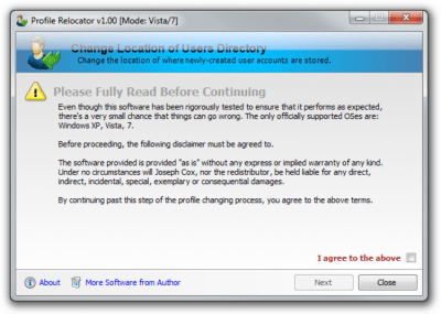 Screenshot of the application Profile Relocator - #2