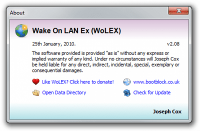 Screenshot of the application Wake On LAN Ex 2 - #4