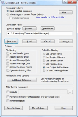 Screenshot of the application MessageSave for Microsoft Outlook - #2