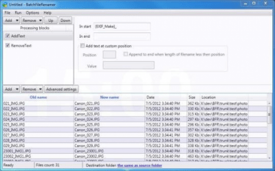 Screenshot of the application BatchFileRenamer - #1