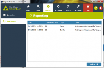 Screenshot of the application RogueKiller - #2