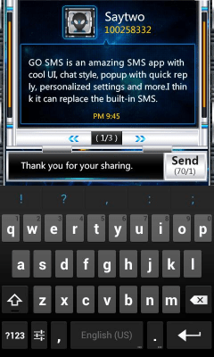 Screenshot of the application GO SMS Pro SpaceBattle Pop Thx - #5