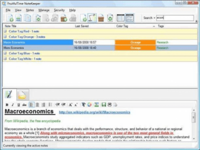 Screenshot of the application FruitfulTime NoteKeeper - #3
