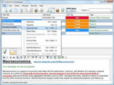 Screenshot of the application FruitfulTime NoteKeeper - #4