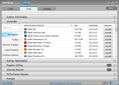 Screenshot of the application JetClean - #2