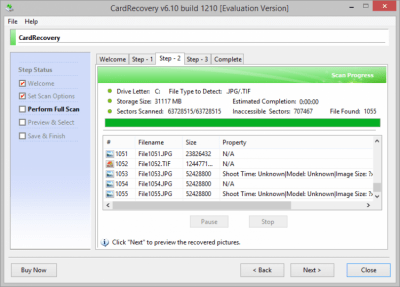 Screenshot of the application CardRecovery - #2