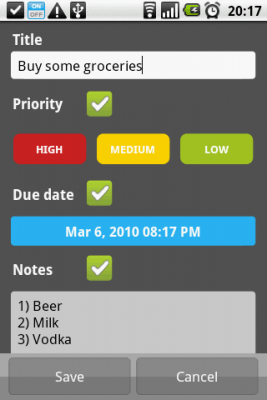 Screenshot of the application MyTasks - #2