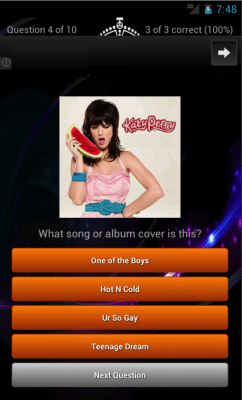 Screenshot of the application Katy Perry Quiz Lyrics Game - #7