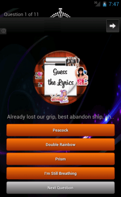 Screenshot of the application Katy Perry Quiz Lyrics Game - #12