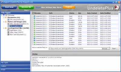 Screenshot of the application UndeletePlus - #2