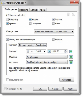 Screenshot of the application Attribute Changer - #2