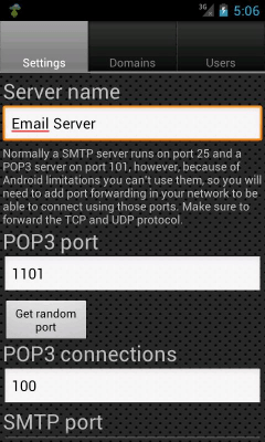 Screenshot of the application Email Server - #2
