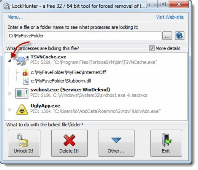 Screenshot of the application LockHunter - #2