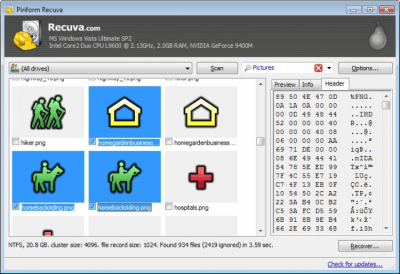 Screenshot of the application Recuva Portable - #3