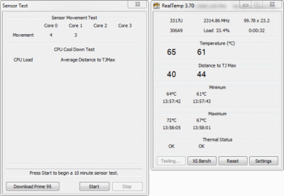Screenshot of the application Real Temp - #2