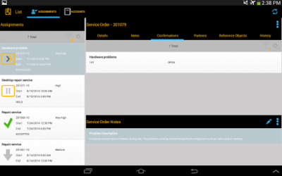 Screenshot of the application SAP CRM Service Manager Tablet - #6