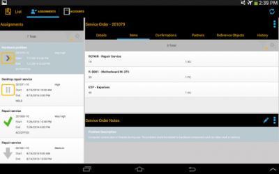 Screenshot of the application SAP CRM Service Manager Tablet - #7