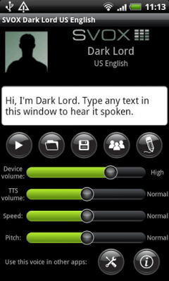 Screenshot of the application SVOX US English DarkLord Trial - #3