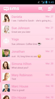 Screenshot of the application mysms - Pink Theme - #5