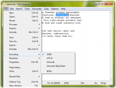Screenshot of the application TED Notepad Portable - #2