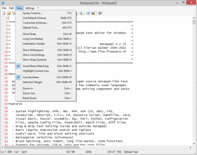 Screenshot of the application Notepad2 - #2