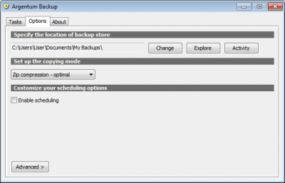 Screenshot of the application Argentum Backup - #2