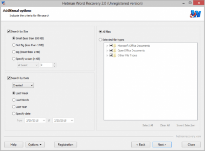 Screenshot of the application Hetman Word Recovery Portable - #3
