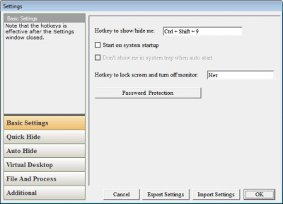 Screenshot of the application Hide Windows Wizard - #2