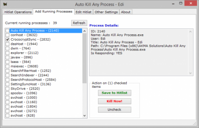 Screenshot of the application Auto Kill Any Process - #2