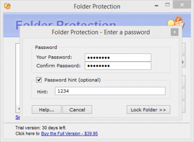 Screenshot of the application Folder Protection - #2