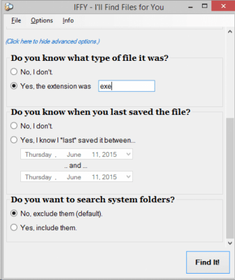 Screenshot of the application IFFY (I'll Find Files for You) - #2
