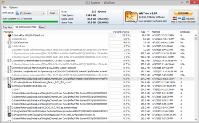 Screenshot of the application WizTree - #2