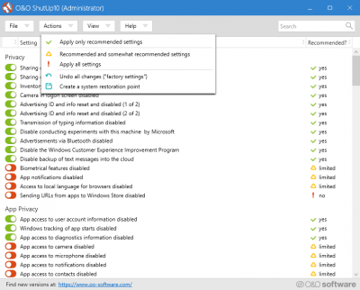 Screenshot of the application O&O ShutUp10 - #2