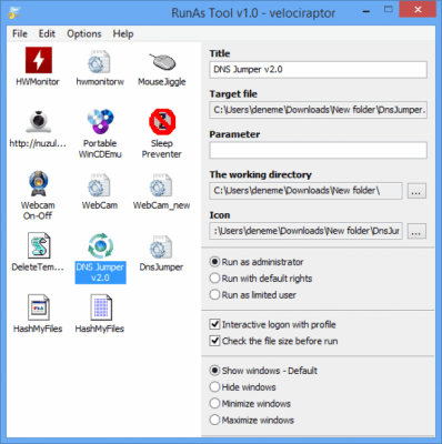 Screenshot of the application RunAsTool - #2