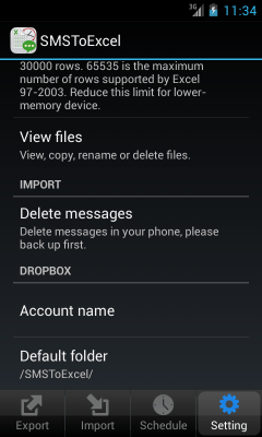 Screenshot of the application SMSToExcel Backup SMS in Excel - #2