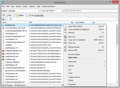Screenshot of the application UltraSearch - #2