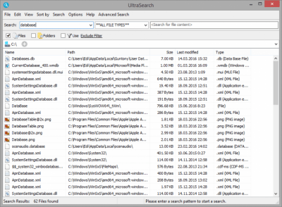 Screenshot of the application UltraSearch - #5