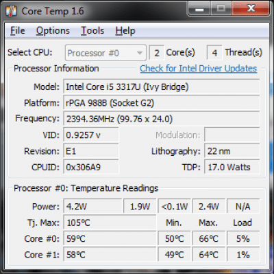 Screenshot of the application Core Temp - #2