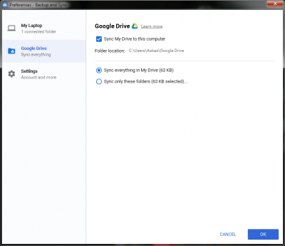 Screenshot of the application Backup and Sync - #2
