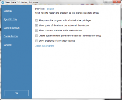 Screenshot of the application Clean Space - #2