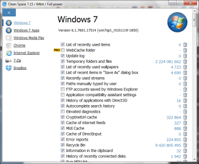 Screenshot of the application Clean Space - #4