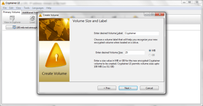 Screenshot of the application Cryptainer LE - #2