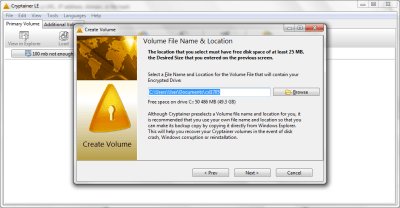 Screenshot of the application Cryptainer LE - #3